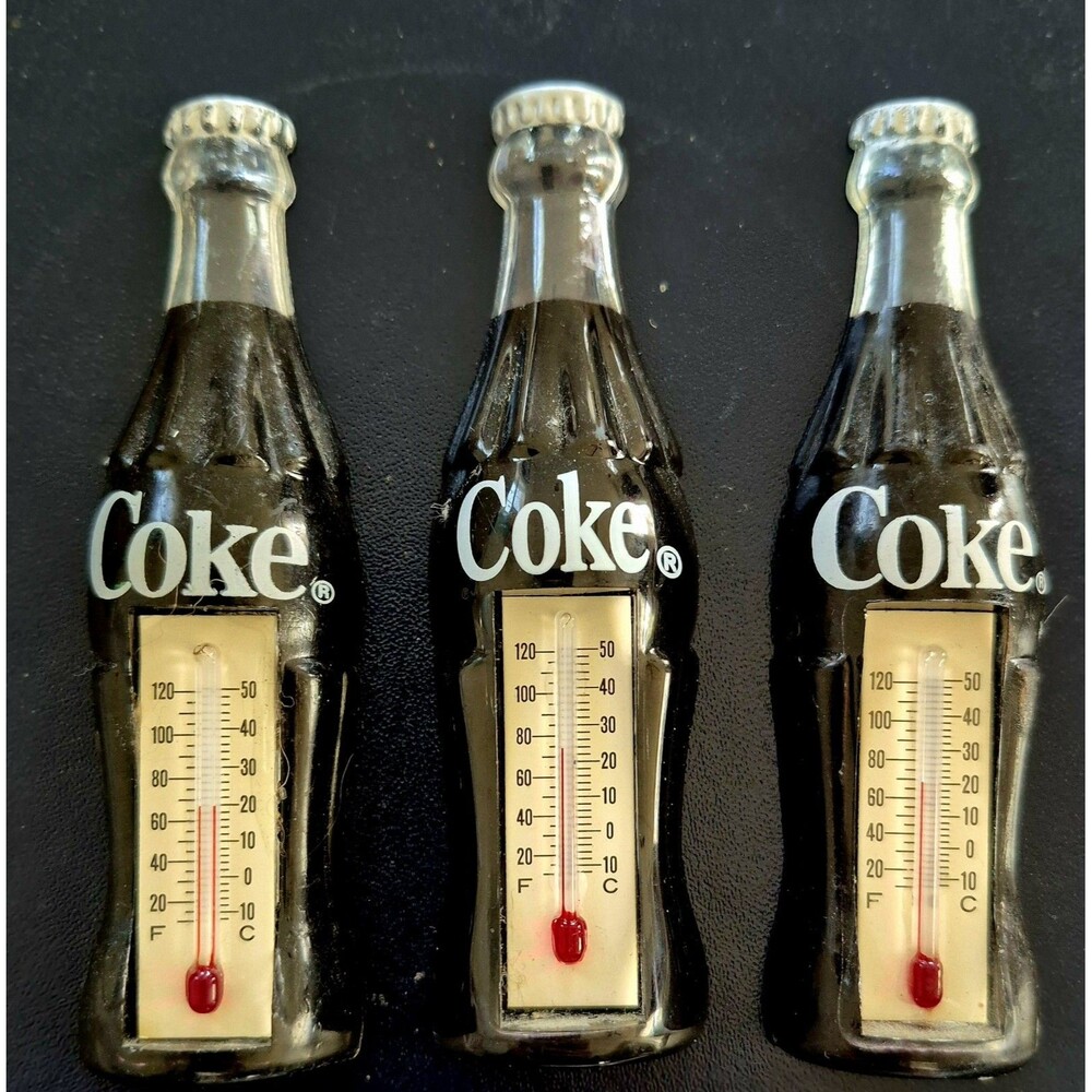 Vintage Coca Cola Bottle Mini  Thermometer Fridge Magnet 3 3/4"  Set Of 3